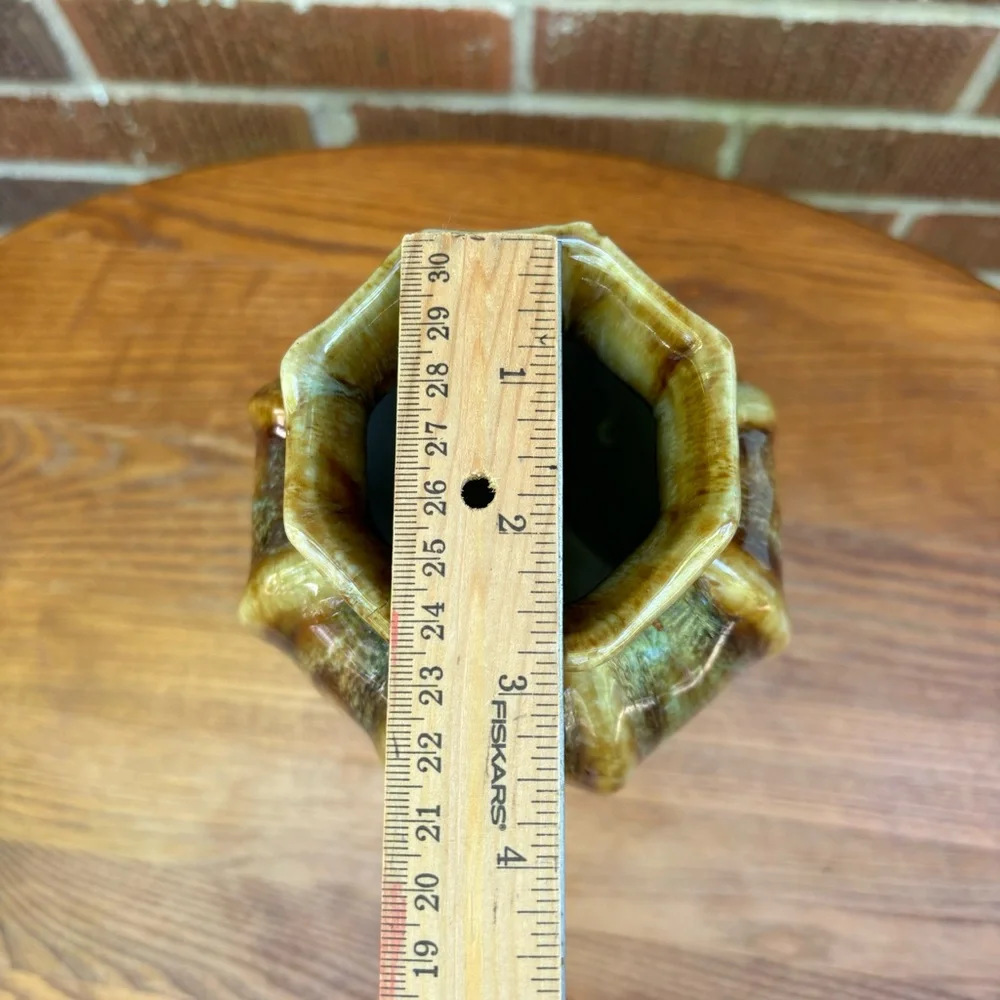 Pottery Drip glaze brown and gold ribbed ceramic decorative vase